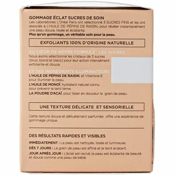 L'Oréal Gommage Éclat pour Visage & Lèvres - Exfoliant & Lissant - Aux 3 Sucres Fins & Huile de Pépins de Raisin